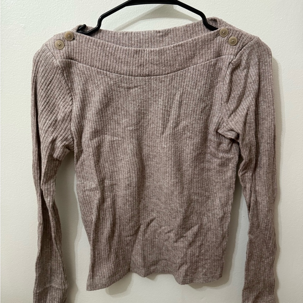 Madewell Ribbed Knit Sweater in Soft Beige